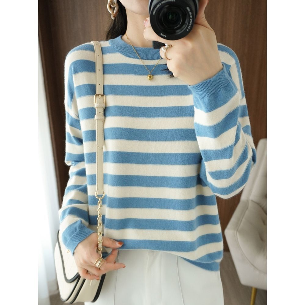 Damen Strickpullover Lässig Breitgestreift Eveloria