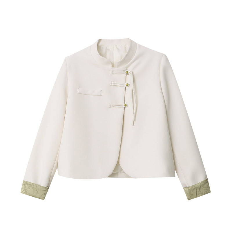Damen Chiffon-Jacke mit asiatischen Knöpfen und Komfort-Schnitt