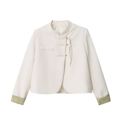 Damen Chiffon-Jacke mit asiatischen Knöpfen und Komfort-Schnitt