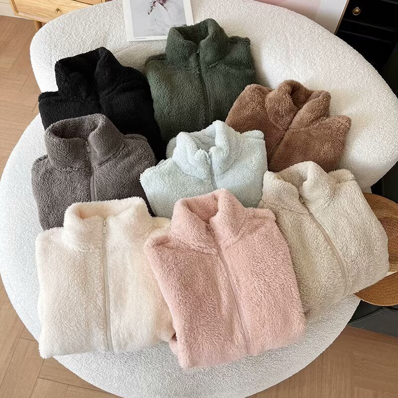 Damen Fleecejacke Flauschig Reißverschluss Hochkragen Eveloria