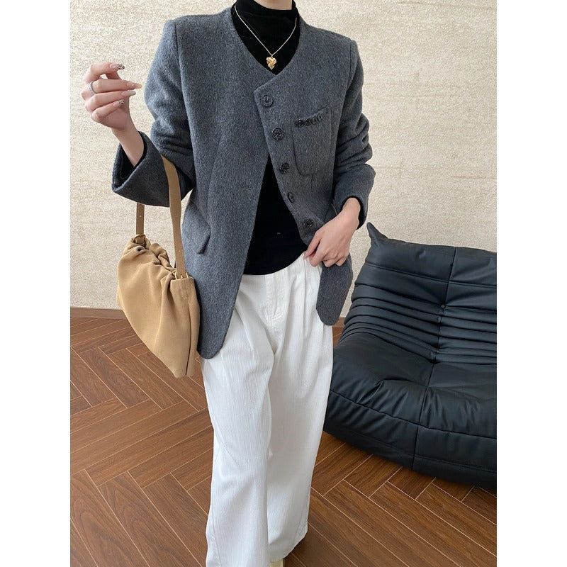Damen Blazer aus Wolle mit Taschen und Knöpfen Eveloria