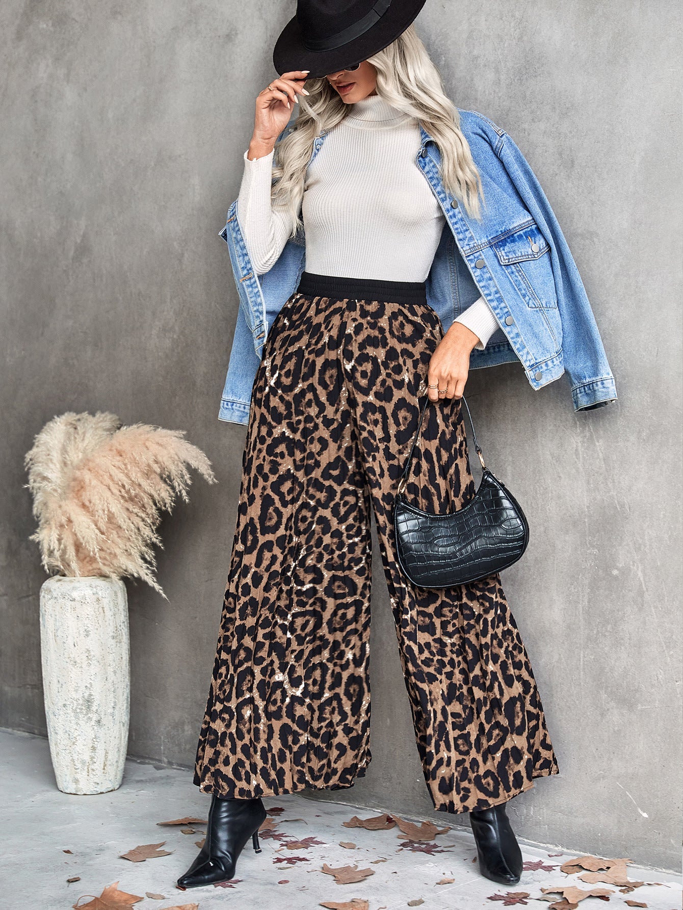 Damen Palazzo-Hose Elastischer Bund Animalmuster