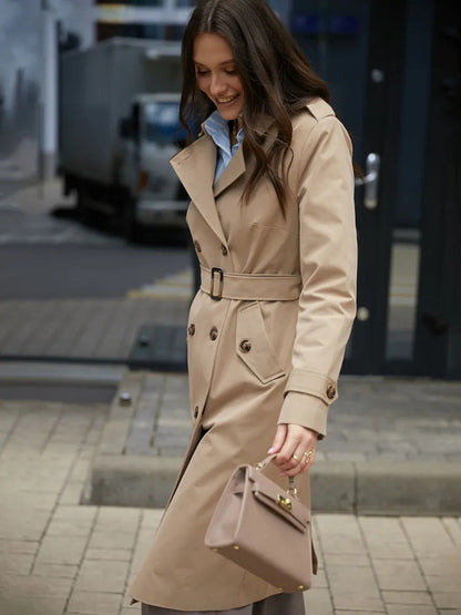 Damen Trenchcoat Doppelter Knopfleiste Taillengürtel