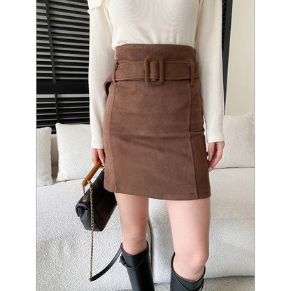 Damen Minirock Wildleder Weich Schwarz - Eveloria