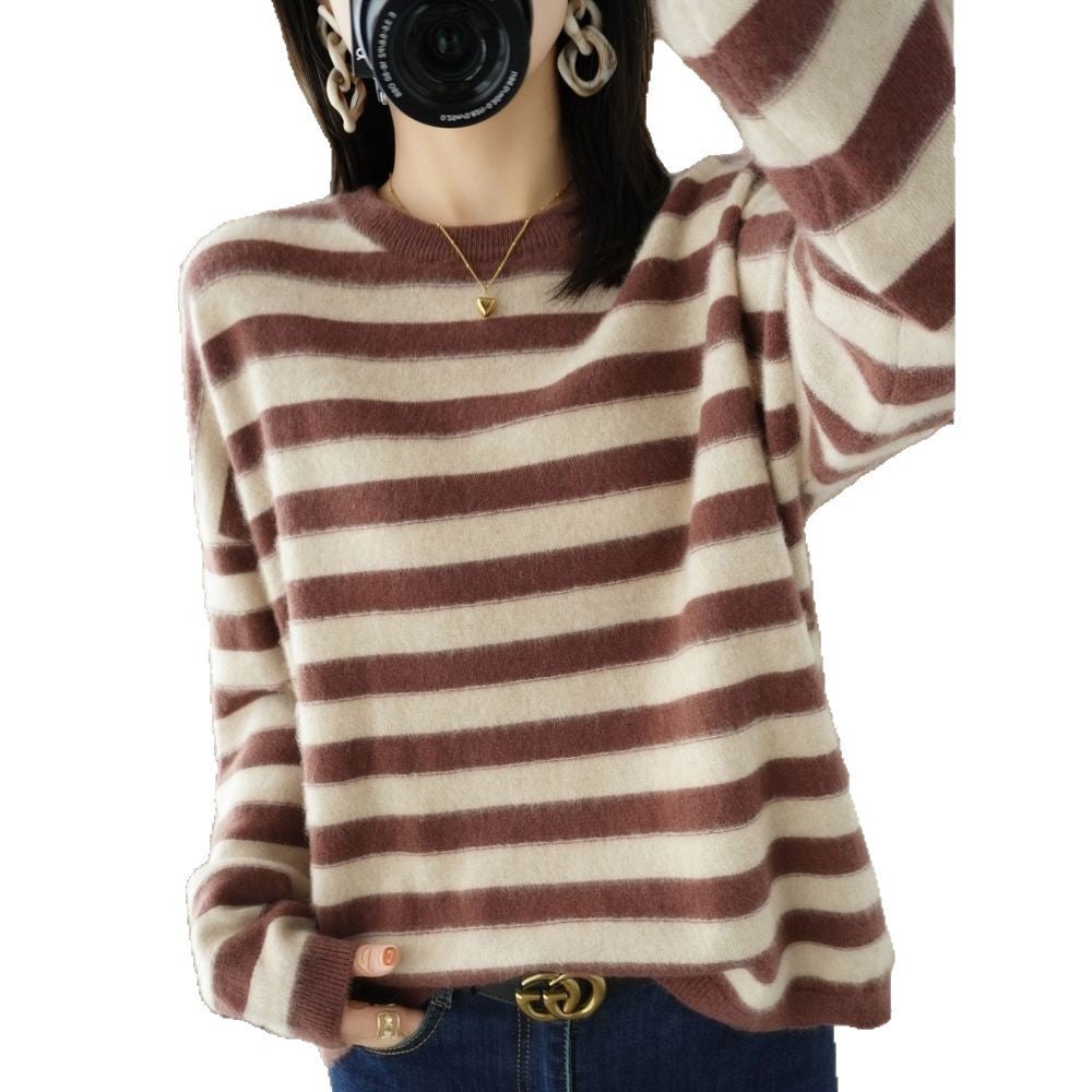 Damen Strickpullover Lässig Breitgestreift Eveloria