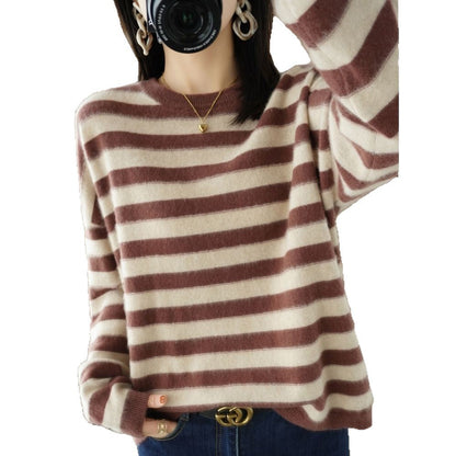 Damen Strickpullover Lässig Breitgestreift Eveloria