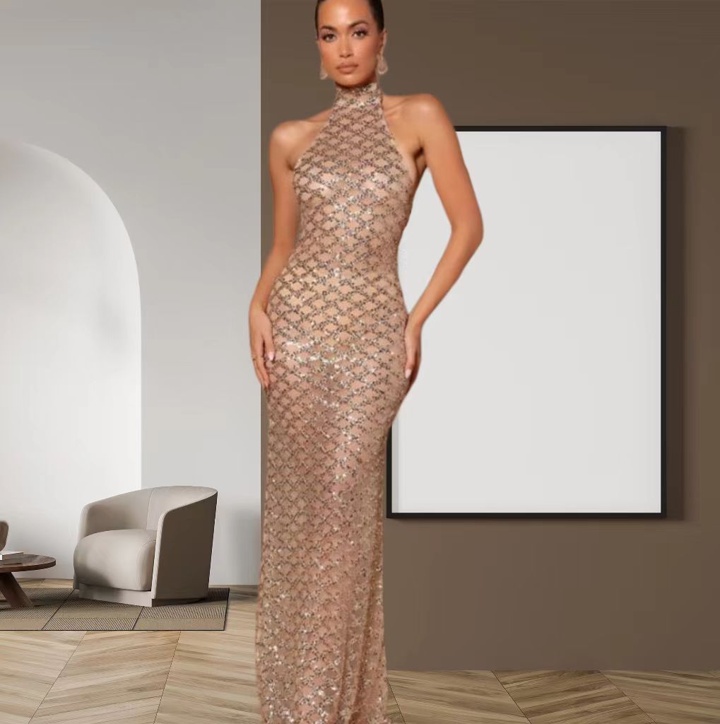 Damen Abendkleid Bodycon Paillettenbesatz