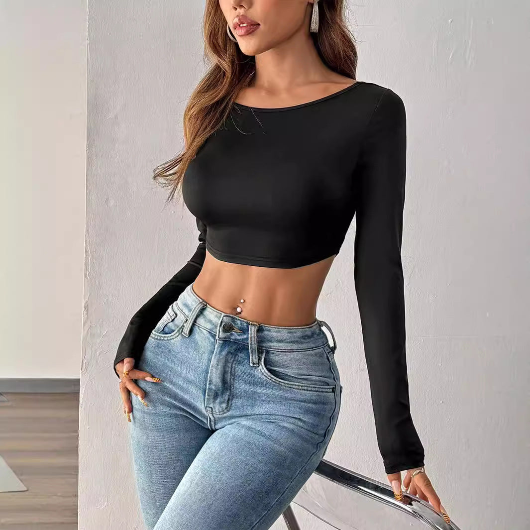 Damen Cropped Langarmshirt Minimalistisch Eveloria