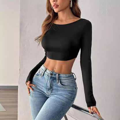 Damen Cropped Langarmshirt Minimalistisch Eveloria
