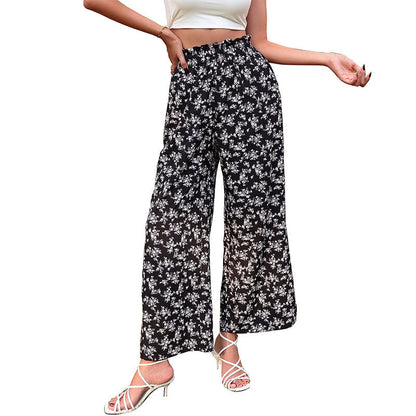 Damen Blumenhose Elastischer Bund Seitentaschen Weite Hose Eveloria