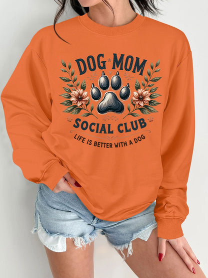 Damen Sweatshirt Hundemotiv Aufdruck Grau