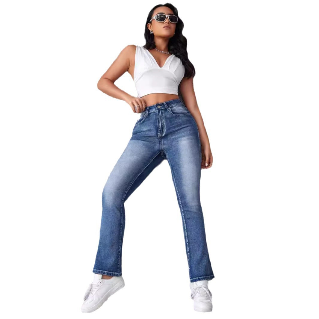 Damen High Waist Jeans Flare Bein aus Stretchdenim