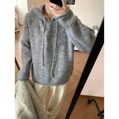 Damen Hoodie Weiches Fleece Kängurutasche Beige