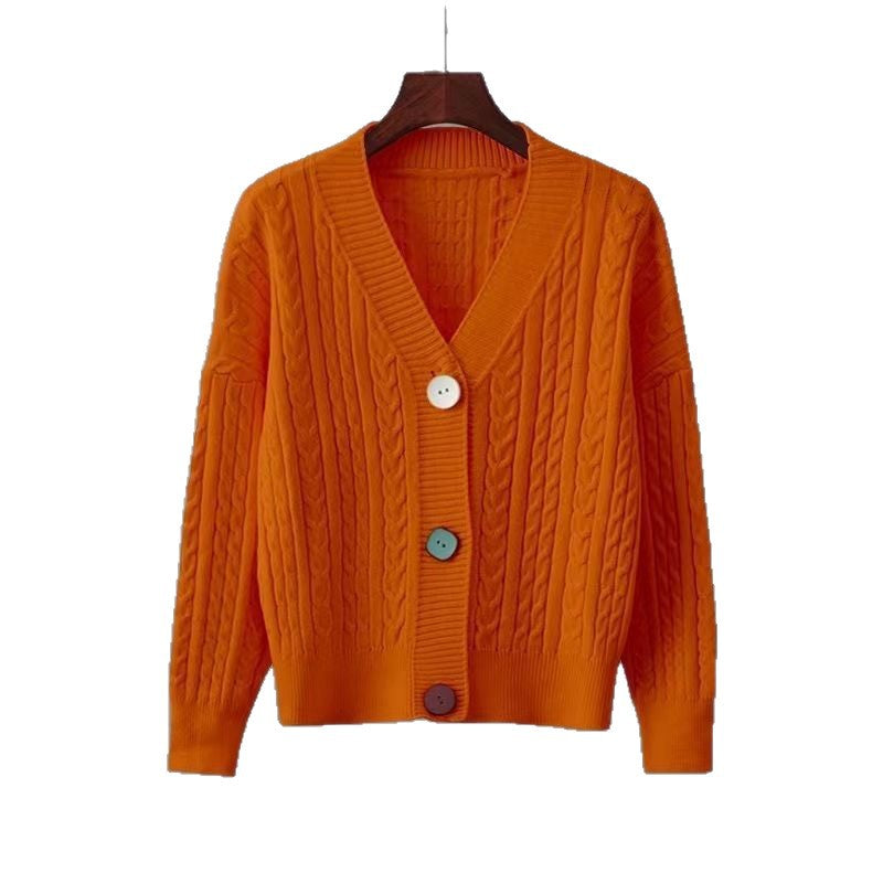 Damen Grobstrickjacke V-Ausschnitt Dekorative Knöpfe Eveloria