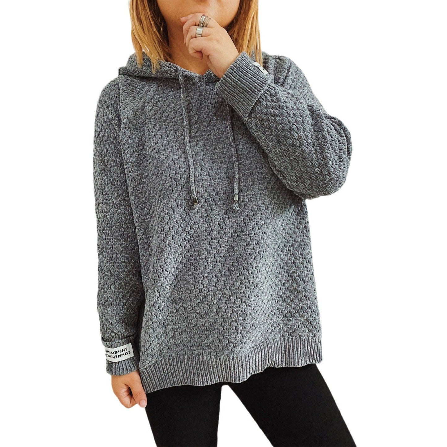Damen Hoodie Strukturiertes Gewebe Mit Kordelzug Beige
