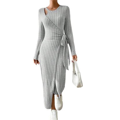 Damen Wickelkleid Rippstruktur Elegante Taillierung Eveloria