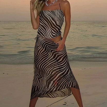 Damen Strandkleid Leicht Tiermuster Verstellbare Träger Fließend
