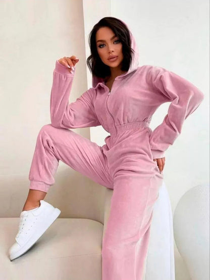 Damen Fleece-Jumpsuit Weich Hohler Kragen Tailliert Eveloria