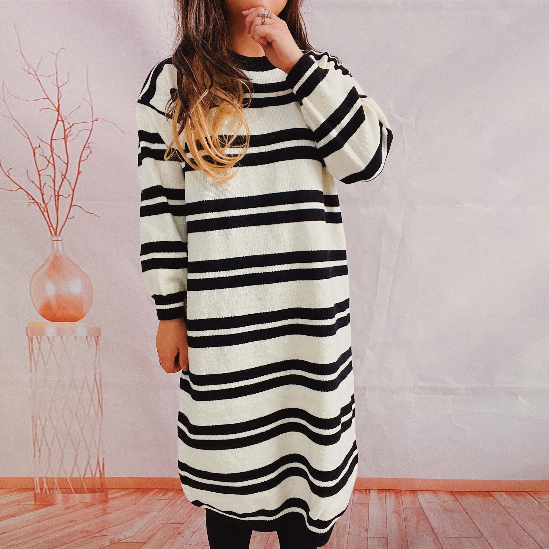 Damen Strickkleid mit Streifenmuster Lässig Eveloria - Eveloria