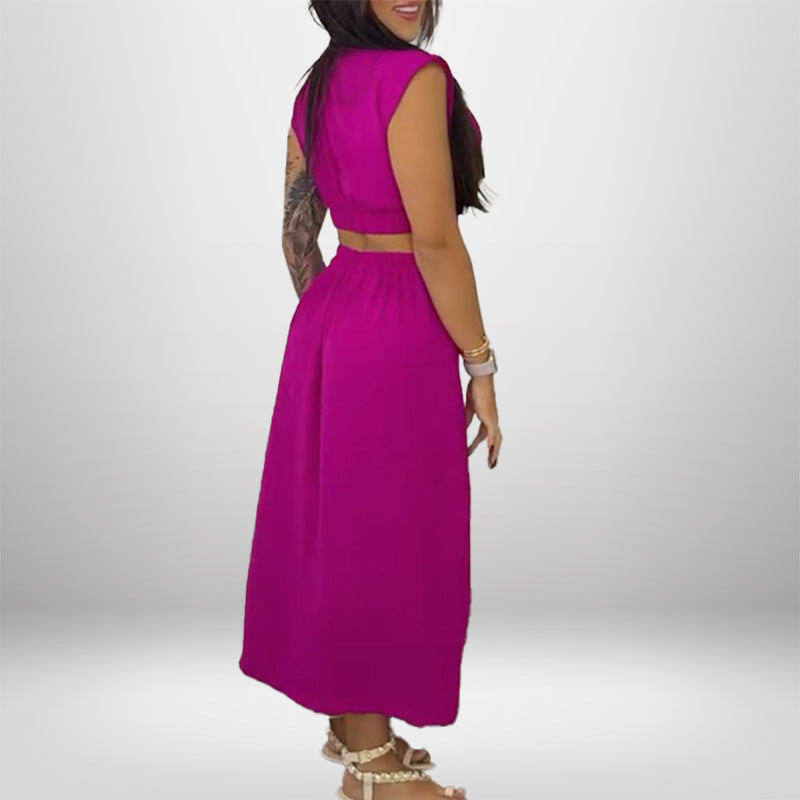 Damen Hemdblusenkleid Cut-Outs Hochschlitz Eveloria