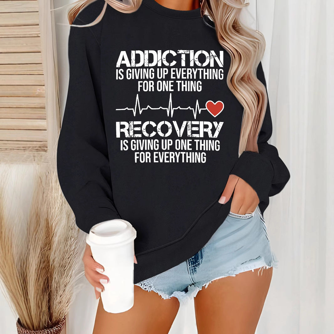 Damen Sweatshirt Lässiger Schnitt Inspirierender Druck Grau