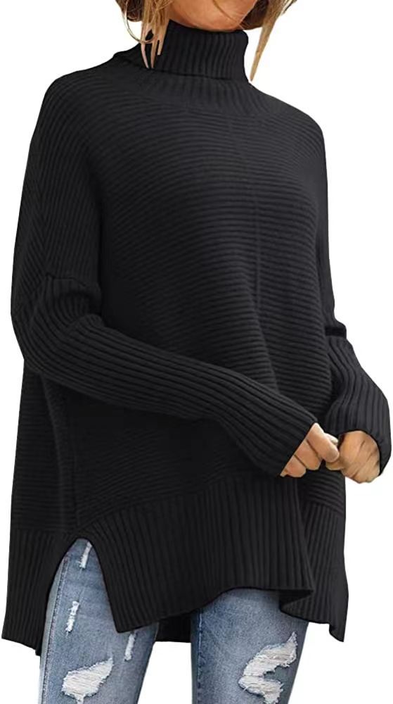 Damen Rollkragenpullover Feine Rippstruktur Asymmetrisch Beige