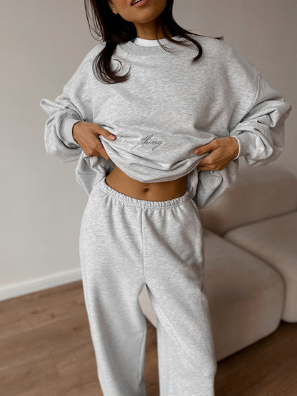 Damen Sweatshirt-Hosen-Set Elastischer Bund Bequem Grau Eveloria