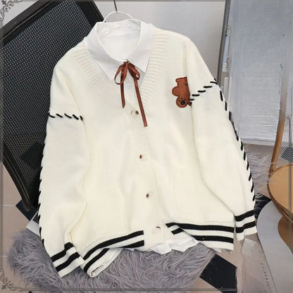 Damen Strickjacke Flauschig Bärenmotiv Eveloria