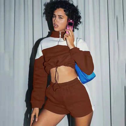 Damen Sportanzug Cropped Hochkragen Kordelzug Eveloria