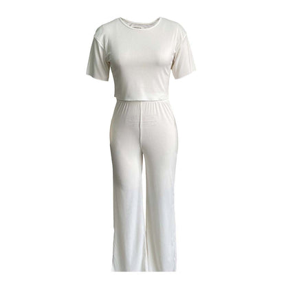 Damen Jumpsuit Kurzarm Weitbein Eveloria