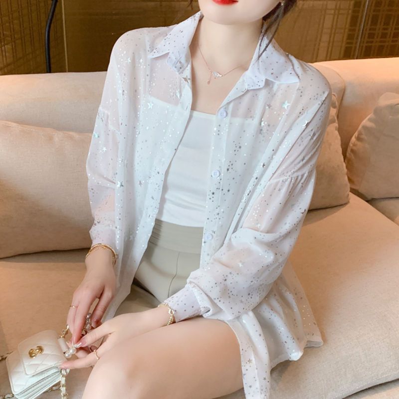 Damen Bluse transparent mit Sternenmotiv Eveloria