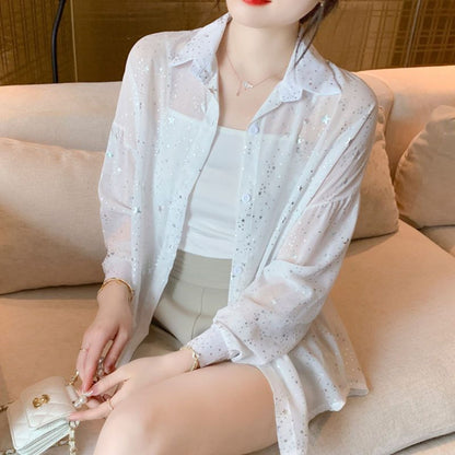 Damen Bluse transparent mit Sternenmotiv Eveloria