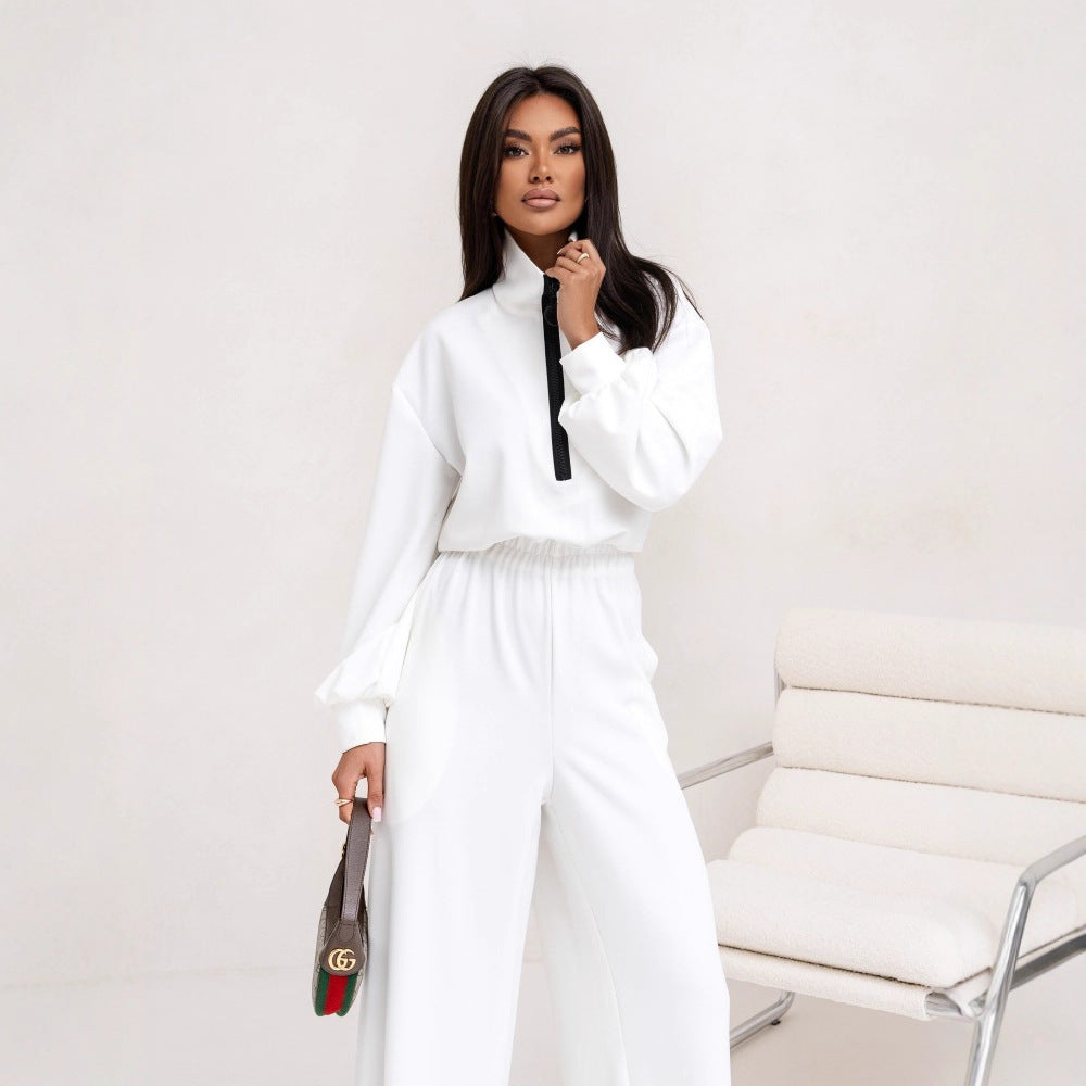 Damen Jumpsuit Sportlich Hochkragen Reißverschluss Eveloria