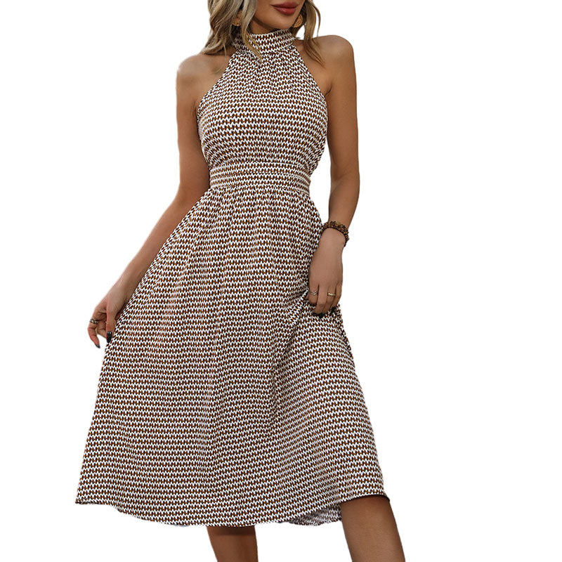 Damen Wickelkleid Midi Hochgeschlossener Kragen Einzigartiges Muster