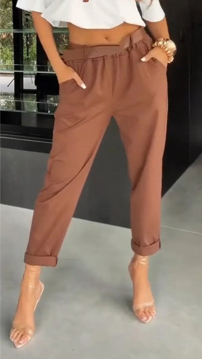 Damen Chinohose Elastischer Bund Weites Bein Eveloria