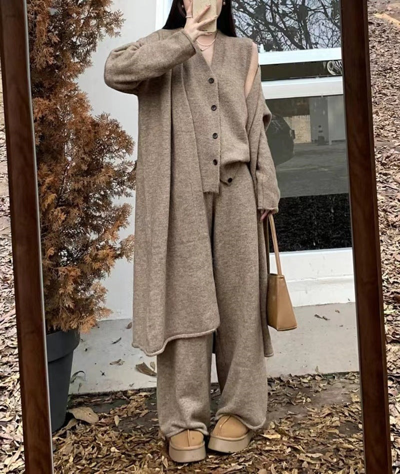 Damen Strickensemble Wärmender Cardigan Bequeme Hose