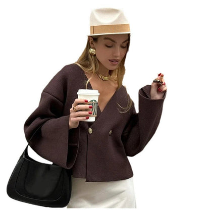 Damen Strickjacke Asymmetrisch Große Knöpfe Eveloria
