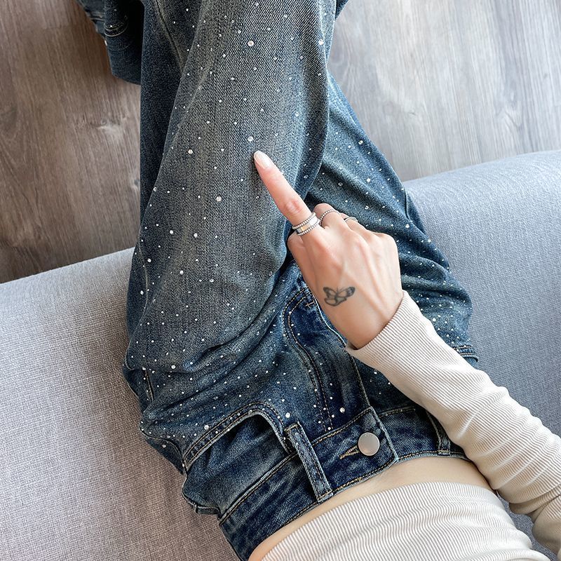 Damen Jeans mit Perlendetails Glänzend Eveloria