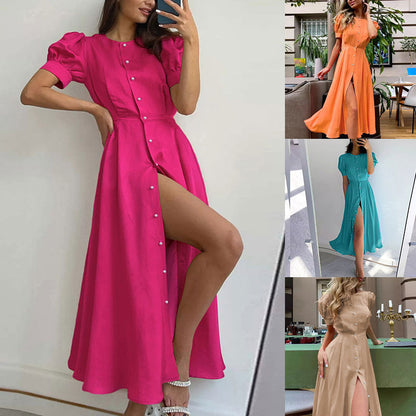 Damen Hemdblusenkleid Knielang Baumwolle Knöpfe