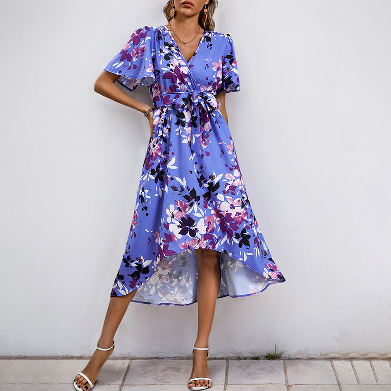 Damen Wickelkleid Fließend Blumenmuster Eveloria