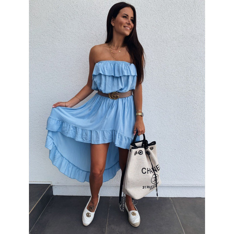 Damen Wickelkleid Volants Taillierter Gürtel Eveloria