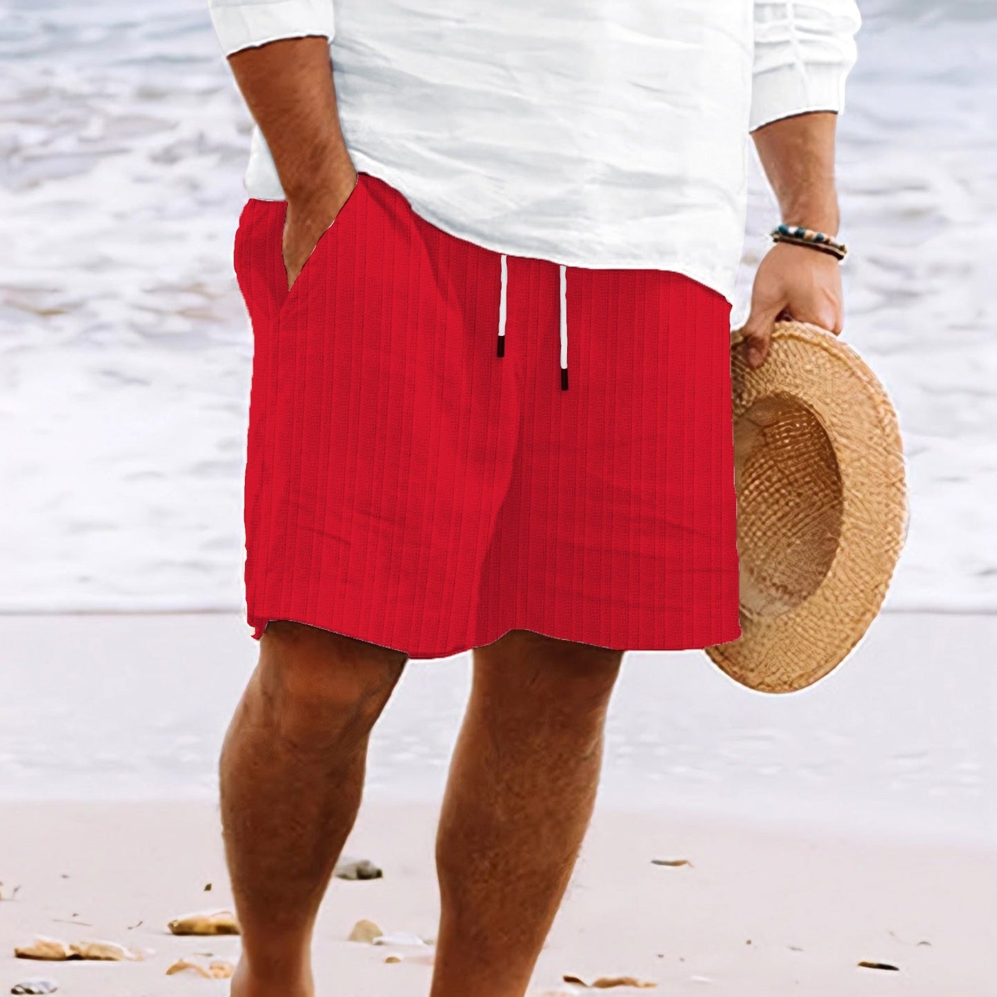 Herren Strandshorts Gestreift Kordelzug Locker Sitz