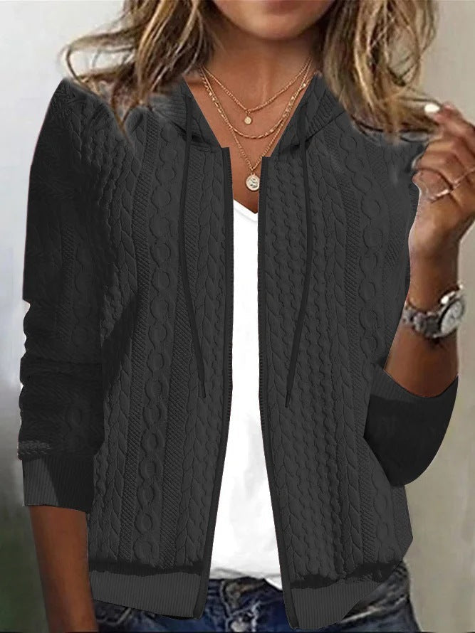 Damen Strickjacke Kapuze Strukturiertes Muster Eveloria