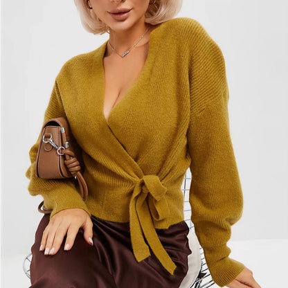 Damen Wickelstrickjacke V-Ausschnitt Komfortschnitt