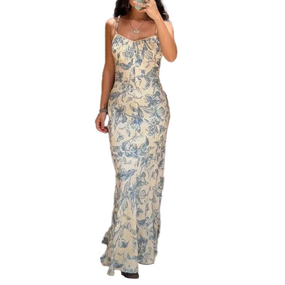 Damen Maxikleid Floraler Druck Schmale Träger Elegantes
