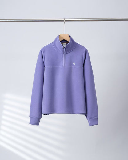 Damen Fleece-Pullover Halbzipp Elastische Bündchen Grau