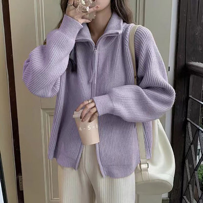 Damen Strickjacke Asymmetrischer Reißverschluss Eveloria