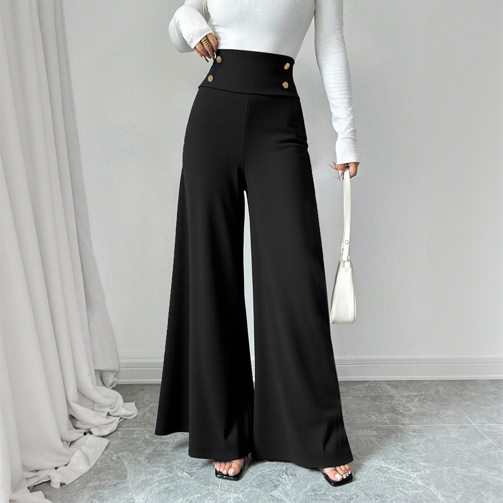 Damen Palazzo-Hose Hochtailliert Dekorativ Schwarz - Eveloria