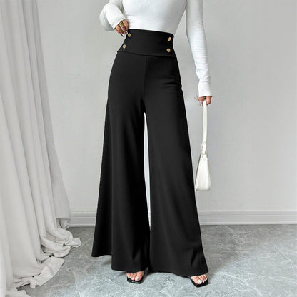 Damen Palazzo-Hose Hochtailliert Dekorativ Schwarz - Eveloria