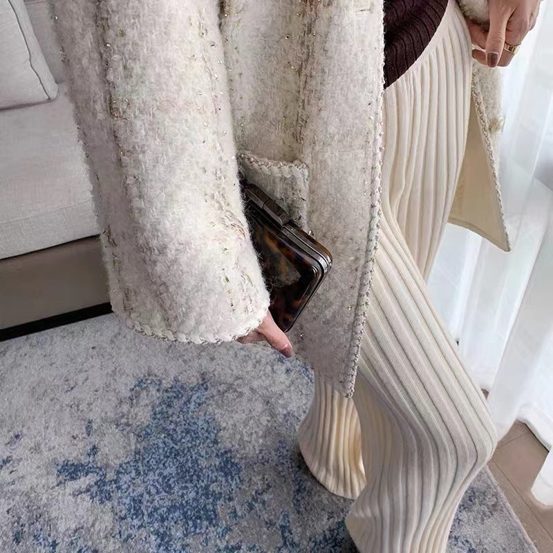 Damen Rippstrickhose Weites Bein Hoher Bund Eveloria